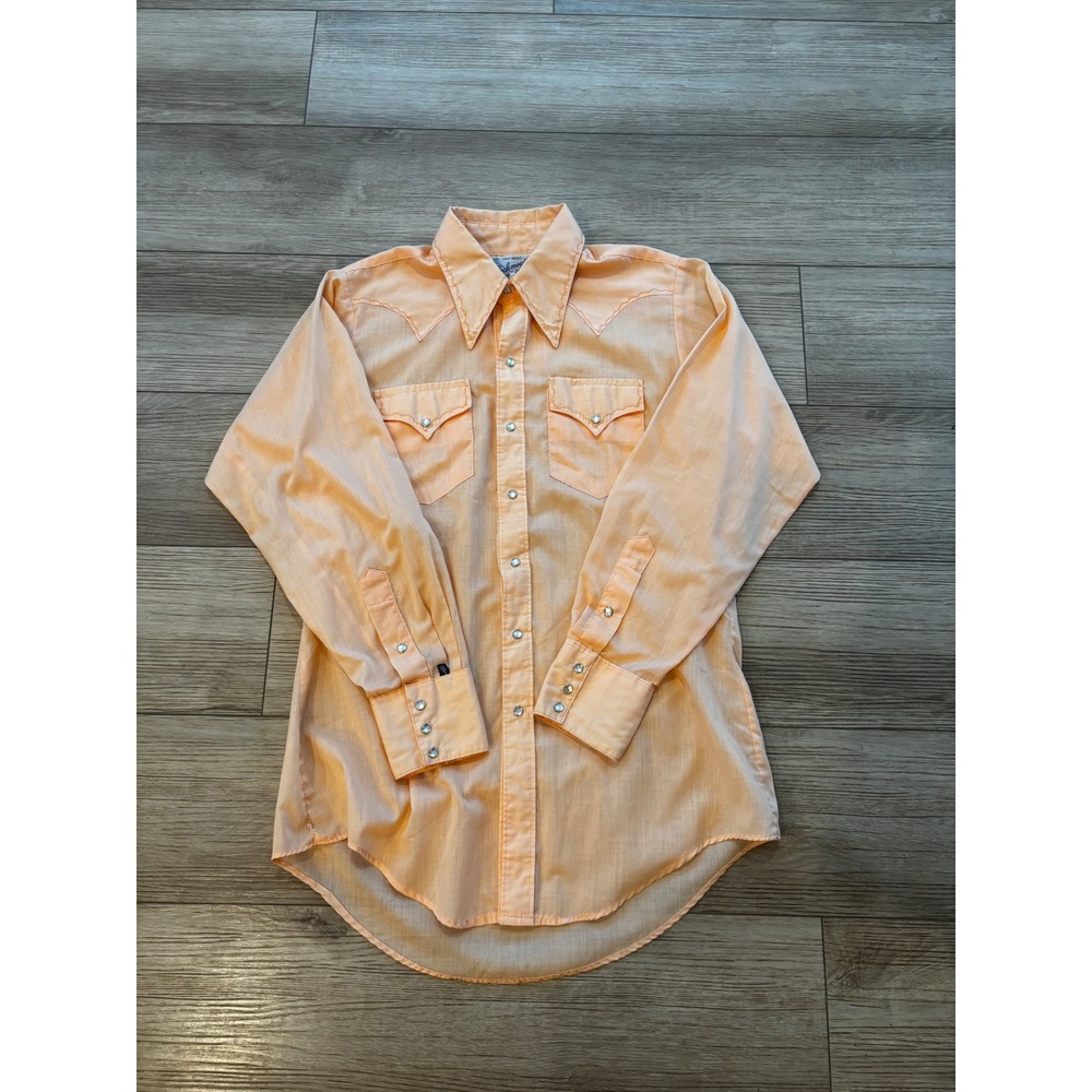 Vintage Rockmount Ranch Wear Western Pearl Snap Shirt Peach Orange Mens 15.5-32